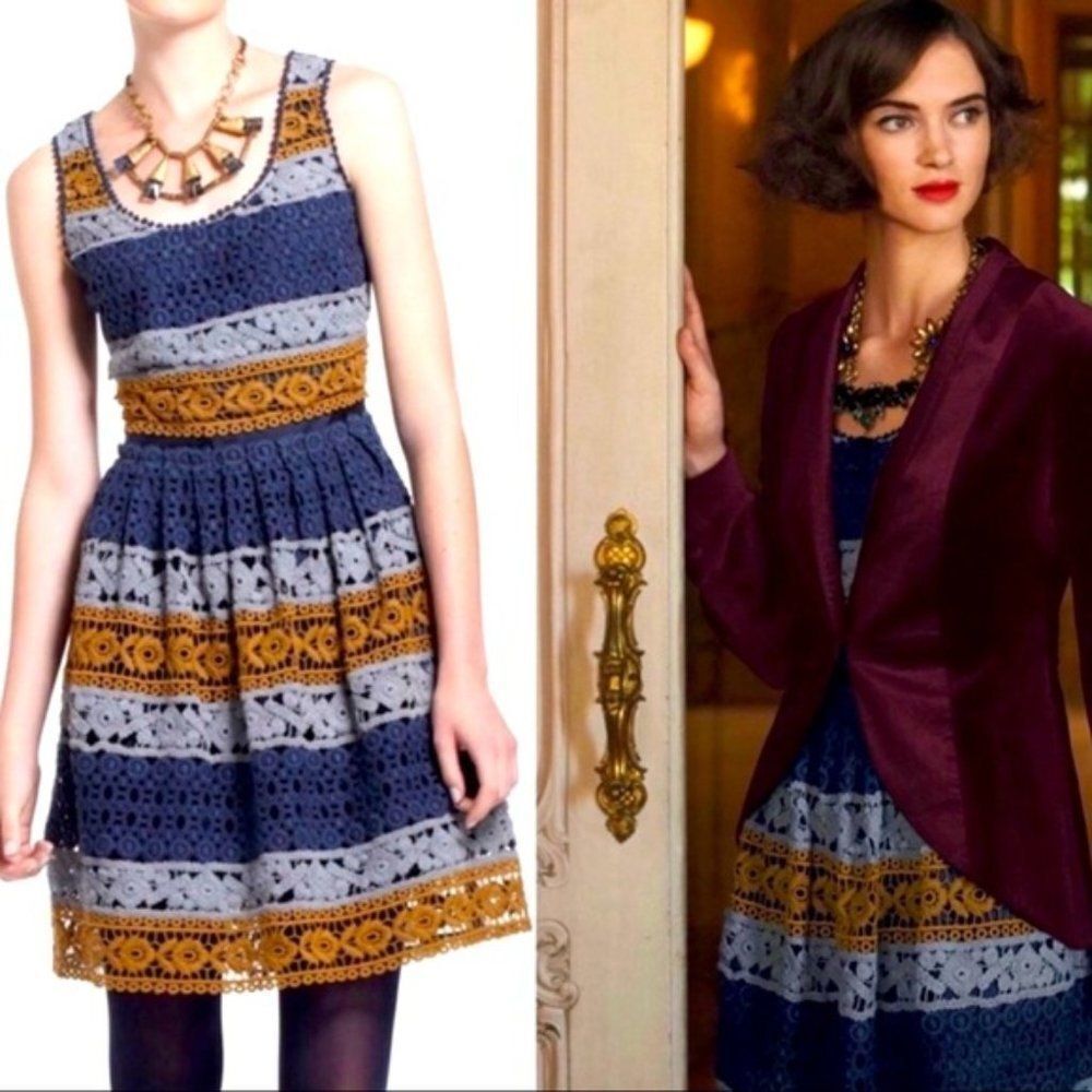 Anthropologie Maeve Striated Crochet Lace Dress Size 0